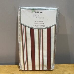 Waverly Garden Room Heirloom Table Topper Vintage Rose Stripe 36x36 Square NEW